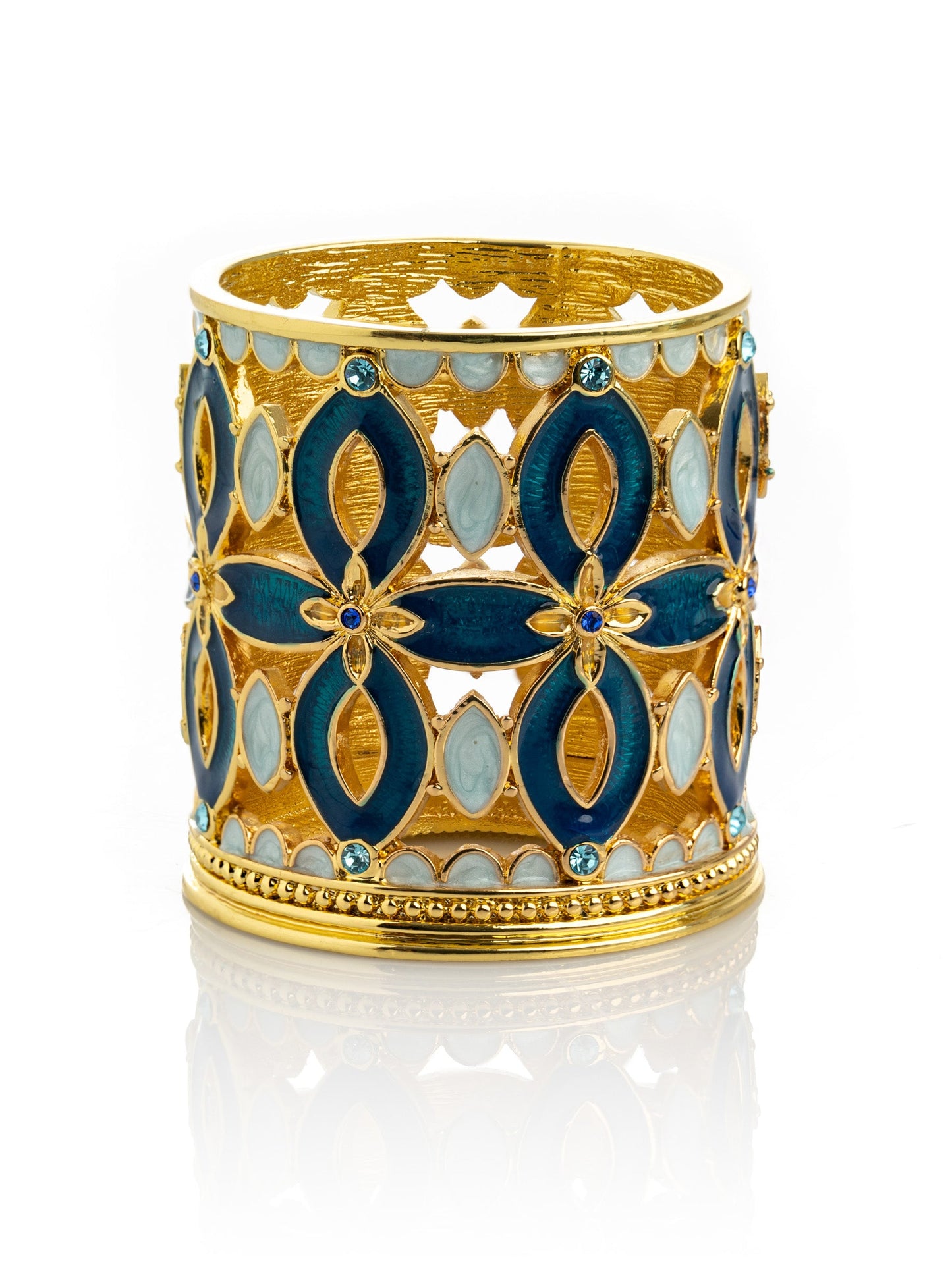 'Keren Kopal' Golden Blue Decorated Candle Holder