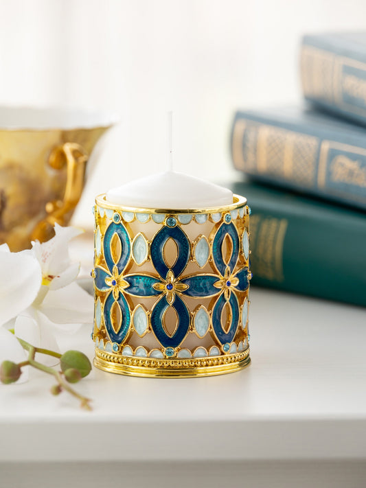'Keren Kopal' Golden Blue Decorated Candle Holder