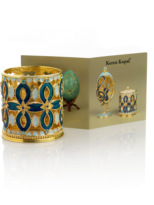 'Keren Kopal' Golden Blue Decorated Candle Holder